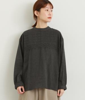 コットン刺繍プルオーバーブラウス(チャコール-F)