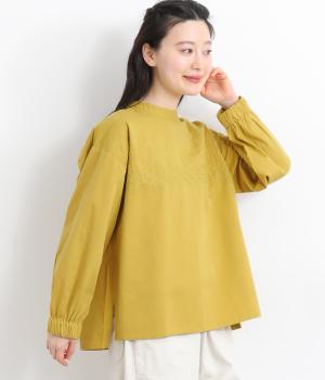 コットン刺繍プルオーバーブラウス(マスタード-F)