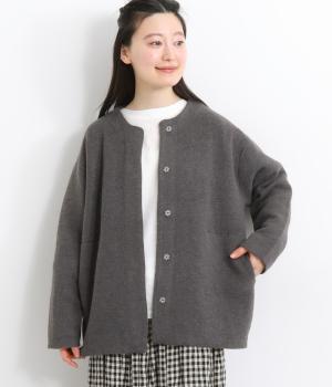 ダブルジャカード編みカーディガン(チャコール-L)