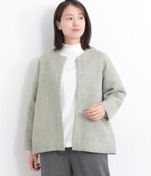 ダブルジャカード編みカーディガン(グリーン-L)