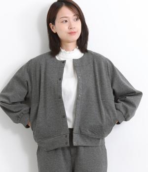 ツイルジャージ裏起毛カーディガン(チャコール-L)