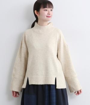 ハイネックニットプルオーバー(ベージュ-L)