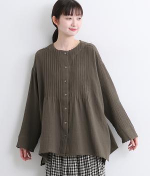 コットンダブルガーゼタックブラウス(チャコール-L)
