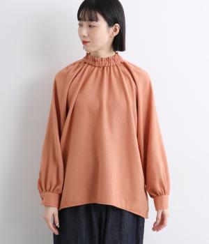 フランネルシャンブレーツイルギャザーカラーフリルプルオーバー