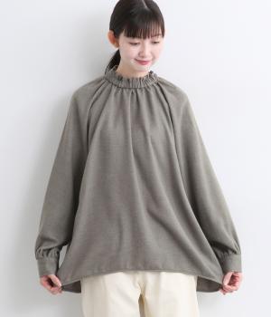 フランネルシャンブレーツイルギャザーカラーフリルプルオーバー(チャコール-L)