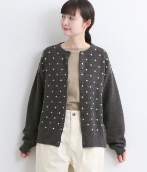 スモールドットニットカーディガン(チャコール-L)