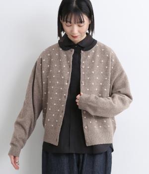 スモールドットニットカーディガン(ベージュ-L)