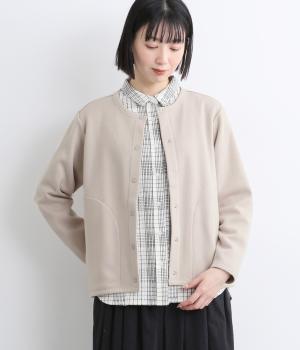 裏フリースカーディガン(ライトグレー×ベージュ-M)