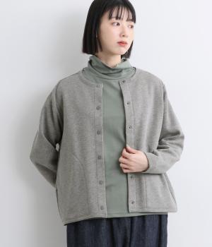 裏フリースカーディガン(グレー×グリーン-L)