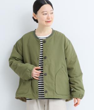 ワッシャーナイロンリブカラー中綿入りジャケット(カーキ-L)