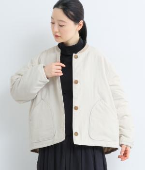 ワッシャーナイロンリブカラー中綿入りジャケット(キナリ-L)