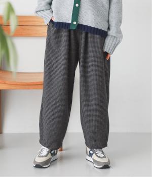 先染チェックタック入りワイドパンツ(チャコール千鳥-L)