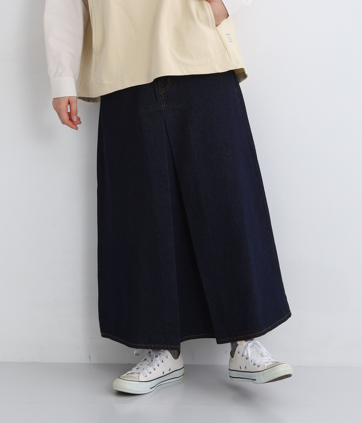 タック入りロングスカート(インディゴネイビー-L)