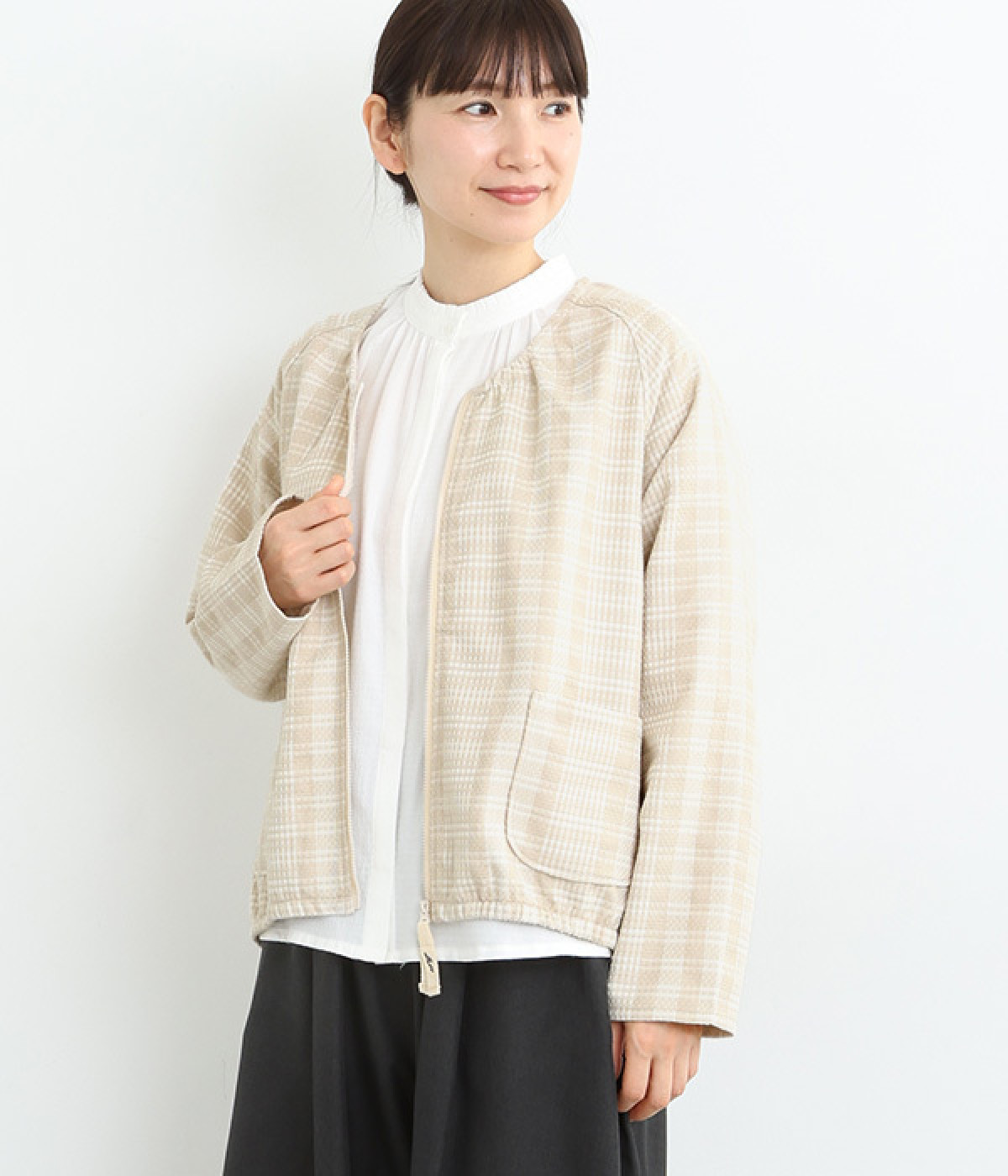 ZIPUPエッグシルエットカーディガン(ベージュ-L)