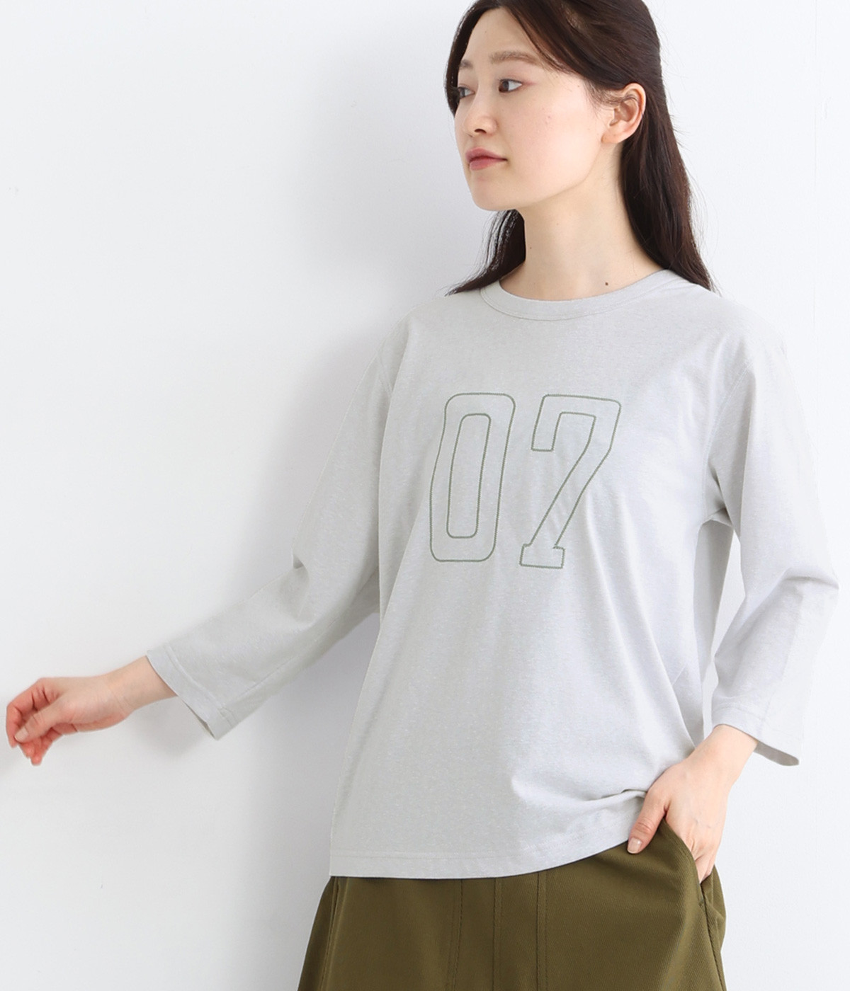ナンバリングステッチTシャツ(ライトグレー-L)