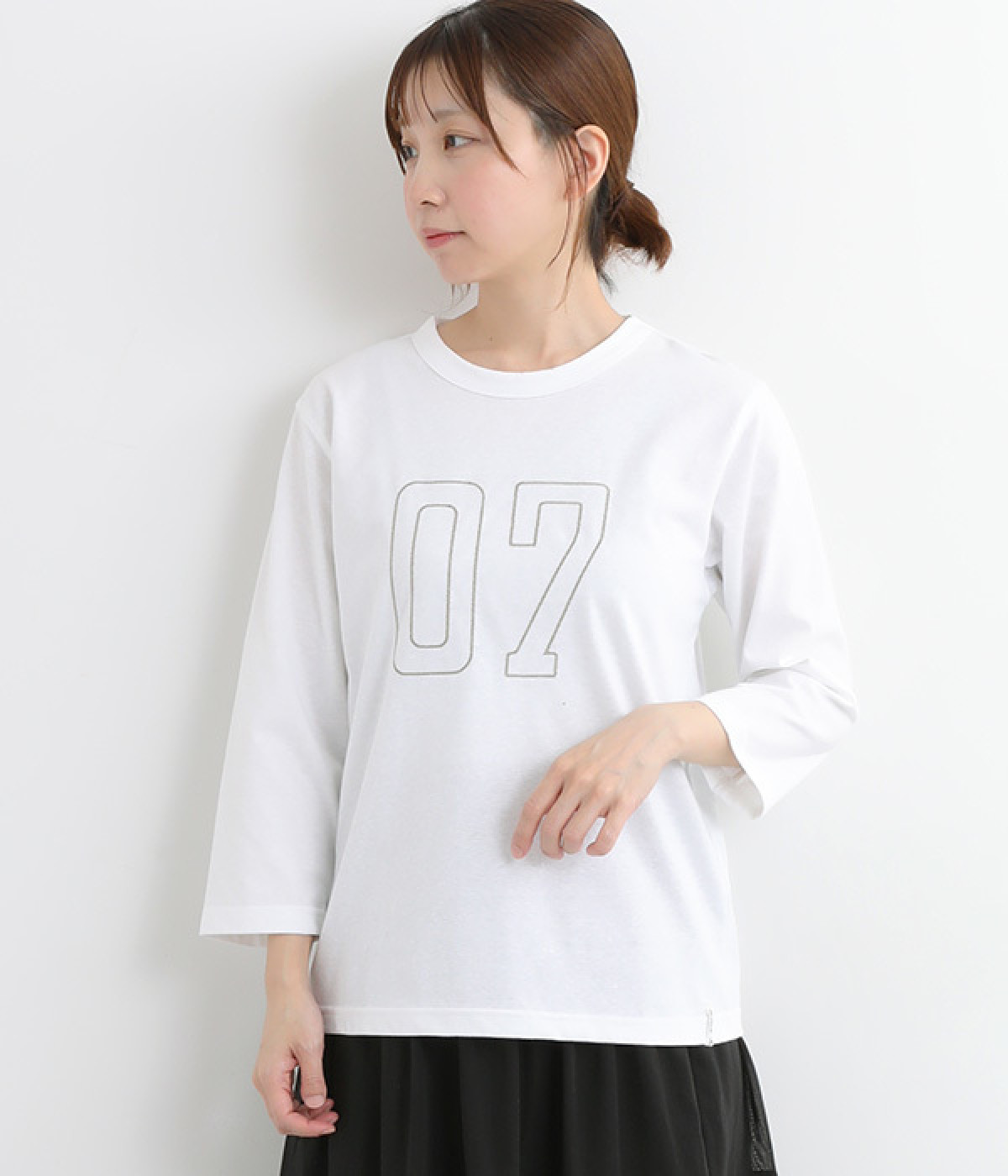 ナンバリングステッチTシャツ(オフホワイト-L)