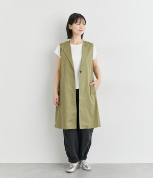 テーラード風ロングジレ(カーキ-M)