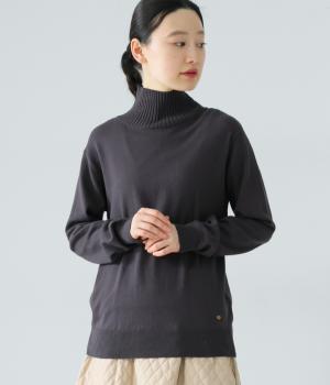 コットンワイドリブタートルニットプルオーバー(チャコール-M)