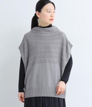 ボトルネックケーブルニットベスト(ライトグレー-L)