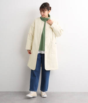 ノーカラー中綿ロングコート