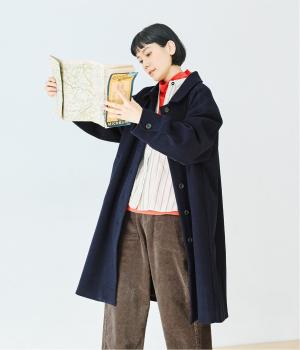 ステンカラーロングコート(ネイビー-L)