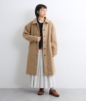 ステンカラーロングコート(ベージュ-L)