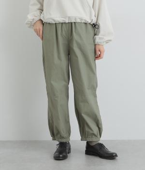 高密度平織ウエストリブ裾バンディングパンツ