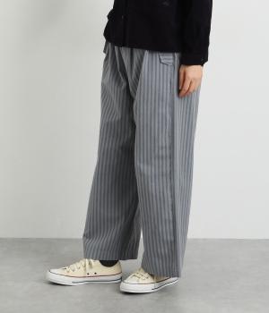 ストライプイージーパンツ(グレー-L)