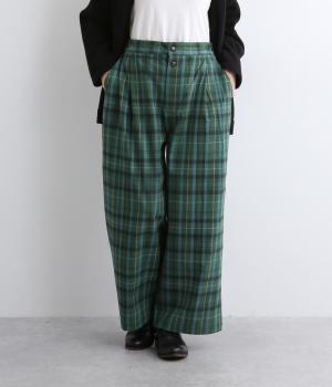 コットンフロントタックリラクシーチェックパンツ