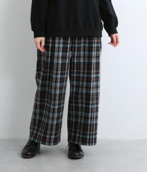 コットンフロントタックリラクシーチェックパンツ(ネイビー-L)