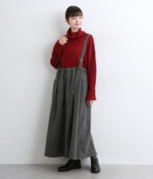 へリンボンツイードサスペンダータックフレアスカート