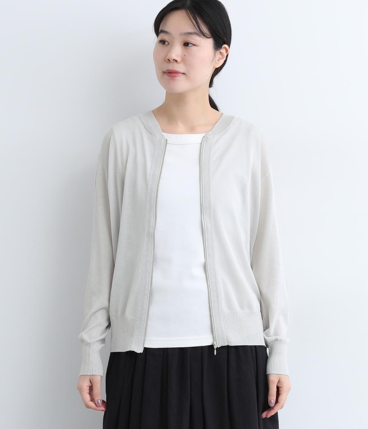 ジップアップニットカーディガン(ライトグレー-M)