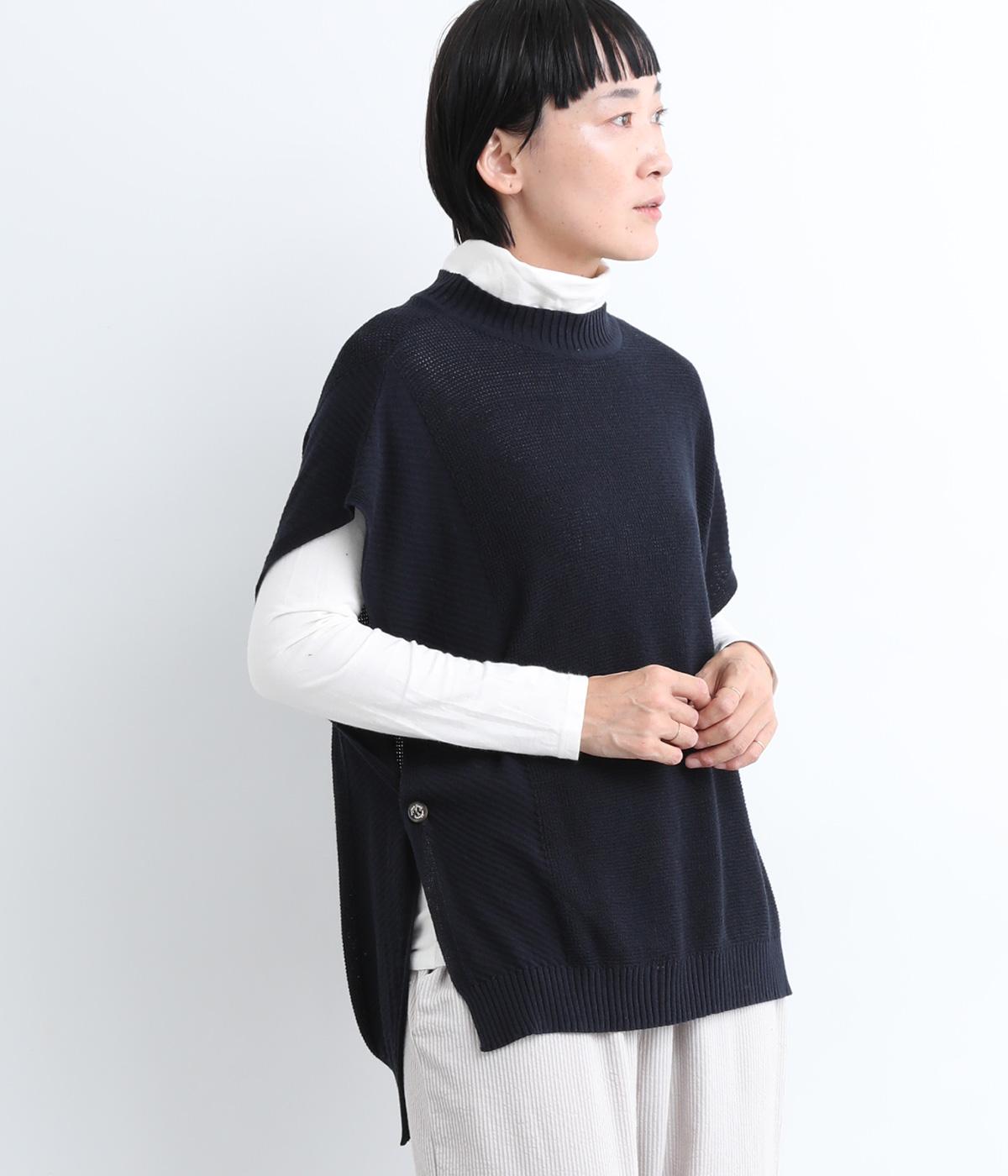 サイド釦留めニットベスト(ネイビー-L)