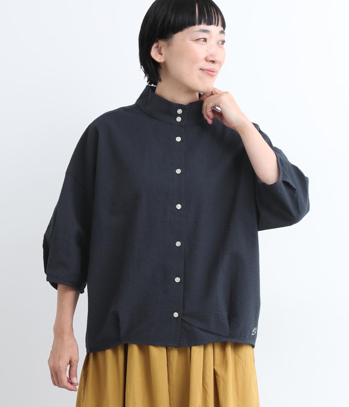 モックネックタック入りシャツ(ネイビー-L)