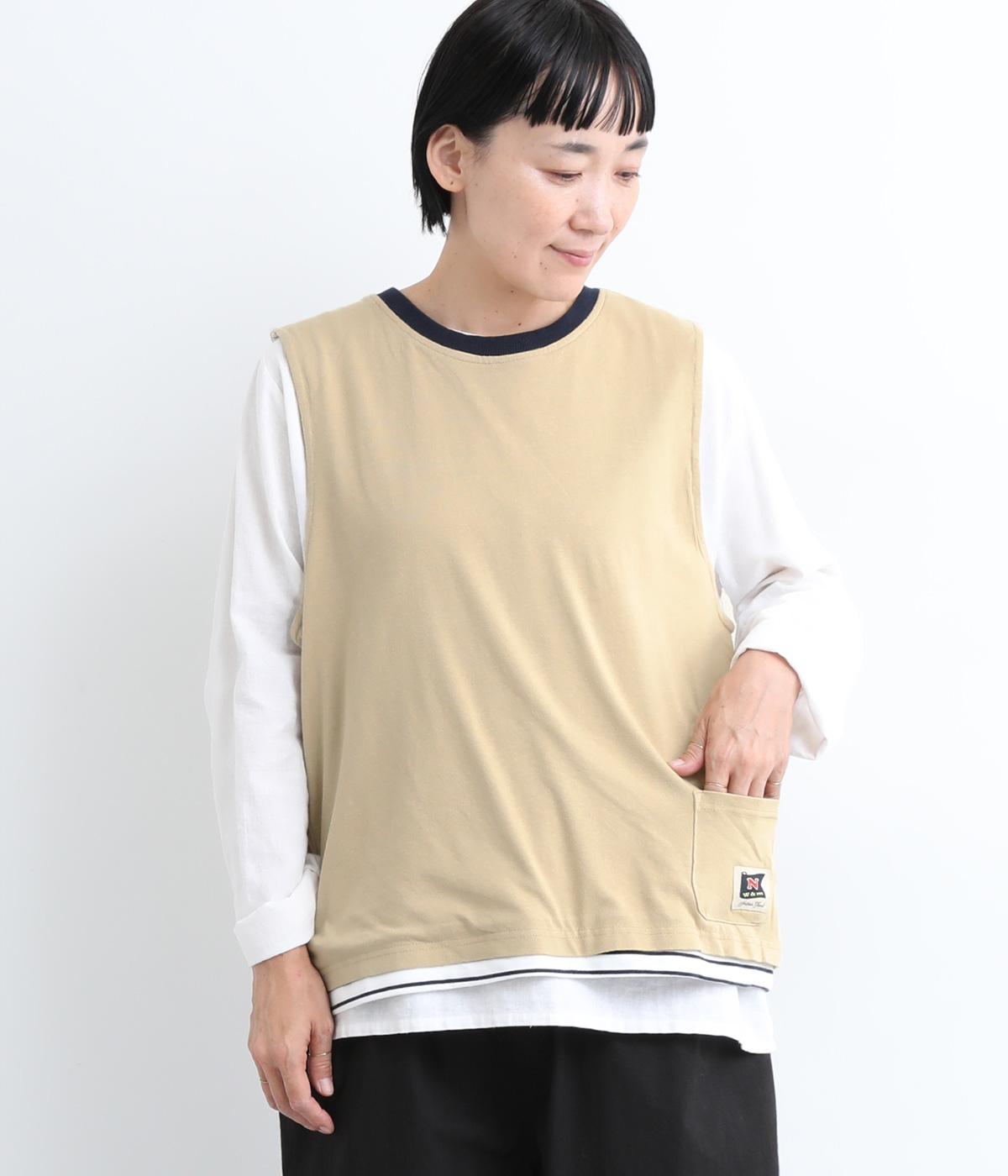 無地×ボーダーリバーシブルベスト(オフホワイト×ネイビー-L)