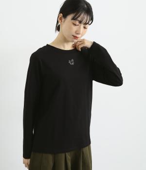 猫刺繍入りプルオーバー(ブラック-L)