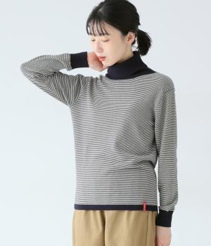 ボーダータートルニット(ネイビー-M)