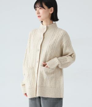 ケーブニットハイネックカーディガン(キナリ-L)