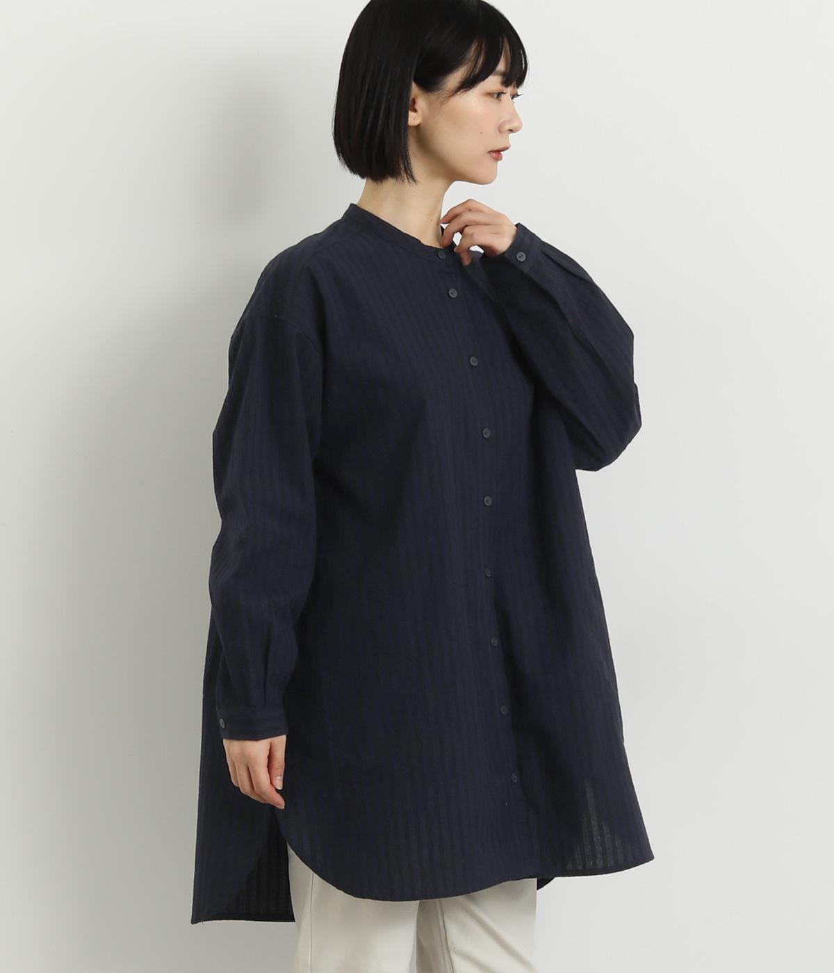 ストライプバンドカラーチュニック(ネイビー-M)