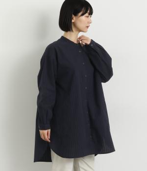 ストライプバンドカラーチュニック(ネイビー-M)