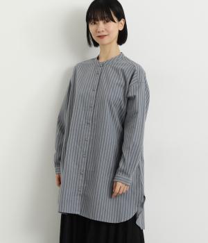 ストライプバンドカラーチュニック(グレー-L)