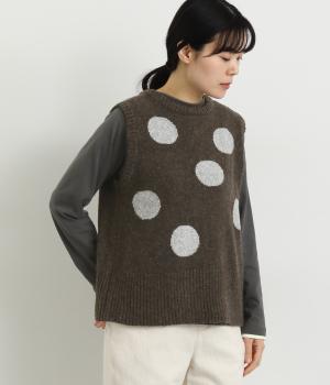 2wayドットジャカード柄ベスト(ダークブラウン-L)