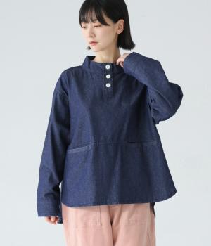 スタンドカラーヘンリープルオーバー(インディゴネイビー-L)