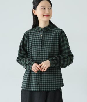 異素材づかいタック入りシャツ(グリーン-M)