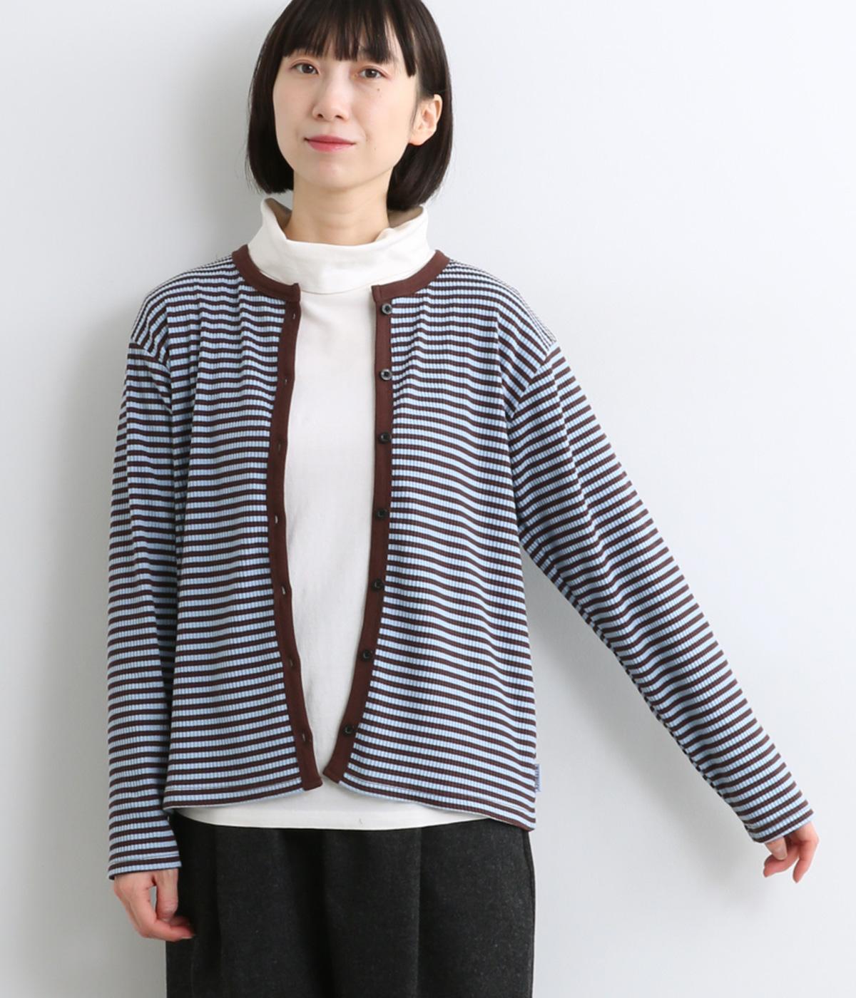 リブ編みカーディガン(ブラウン-L)