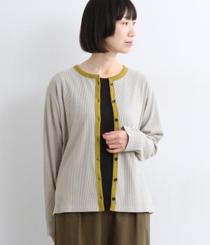 リブ編みカーディガン(グレー-L)