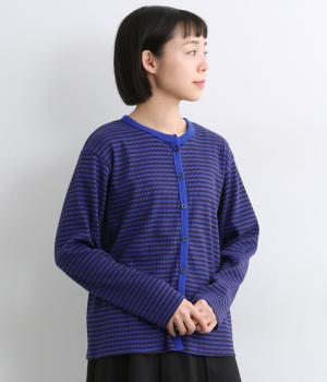 リブ編みカーディガン(ブルー-L)