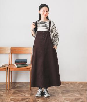 コットンワークジャンパースカート(ダークブラウン-L)