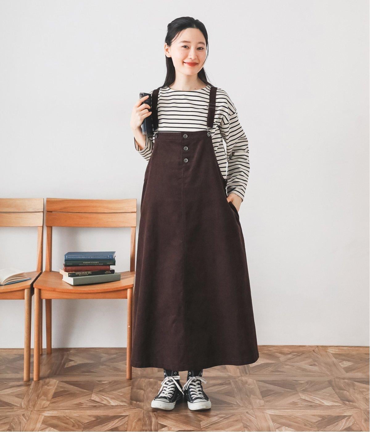 コットンワークジャンパースカート(ダークブラウン-M)