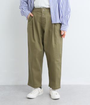 フロントタックテーパードパンツ(カーキ-L)